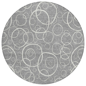 HomeRoots 8' Gray and Ivory Round Geometric Washable Area Rug for Indoor & Outdoor Use – Durable & Stylish! 690779
