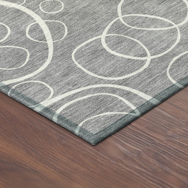 HomeRoots 8' Gray and Ivory Round Geometric Washable Area Rug for Indoor & Outdoor Use – Durable & Stylish! 690779