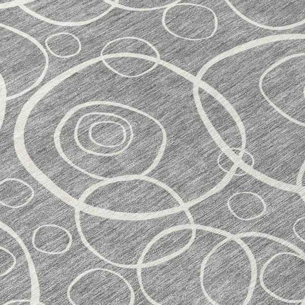 HomeRoots 8' Gray and Ivory Round Geometric Washable Area Rug for Indoor & Outdoor Use – Durable & Stylish! 690779