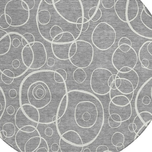 HomeRoots 8' Gray and Ivory Round Geometric Washable Area Rug for Indoor & Outdoor Use – Durable & Stylish! 690779