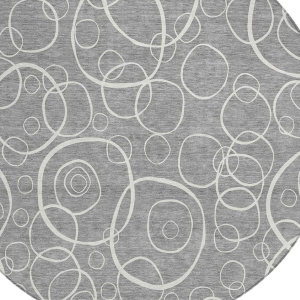 HomeRoots 8' Gray and Ivory Round Geometric Washable Area Rug for Indoor & Outdoor Use – Durable & Stylish! 690779