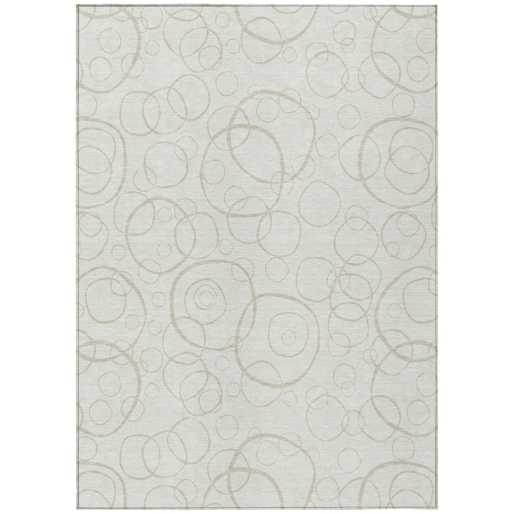 HomeRoots 5' X 8' Ivory and Beige Geometric Washable Area Rug - Durable, Stylish for Indoor & Outdoor Spaces! 690784