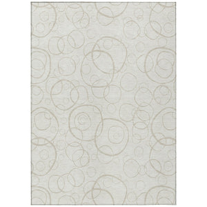 HomeRoots 5' X 8' Ivory and Beige Geometric Washable Area Rug - Durable, Stylish for Indoor & Outdoor Spaces! 690784