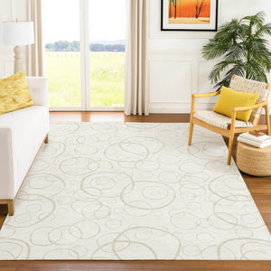 HomeRoots 5' X 8' Ivory and Beige Geometric Washable Area Rug - Durable, Stylish for Indoor & Outdoor Spaces! 690784