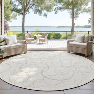 HomeRoots 8' Ivory and Beige Round Geometric Area Rug – Stylish, Washable Indoor/Outdoor Design for Any Space! 690785