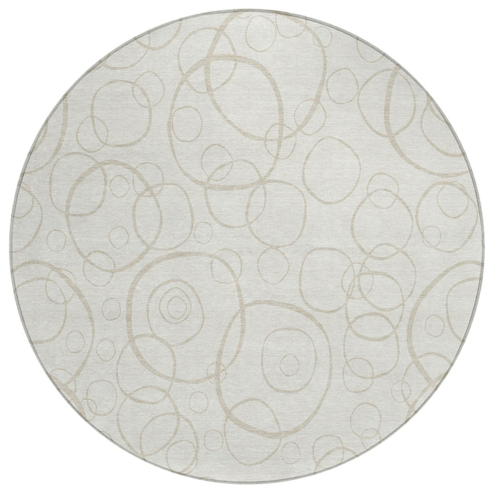 HomeRoots 8' Ivory and Beige Round Geometric Area Rug – Stylish, Washable Indoor/Outdoor Design for Any Space! 690785