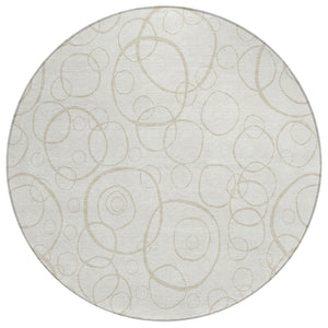 HomeRoots 8' Ivory and Beige Round Geometric Area Rug – Stylish, Washable Indoor/Outdoor Design for Any Space! 690785