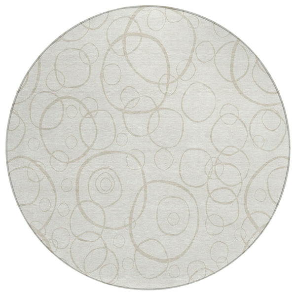 HomeRoots 8' Ivory and Beige Round Geometric Area Rug – Stylish, Washable Indoor/Outdoor Design for Any Space! 690785