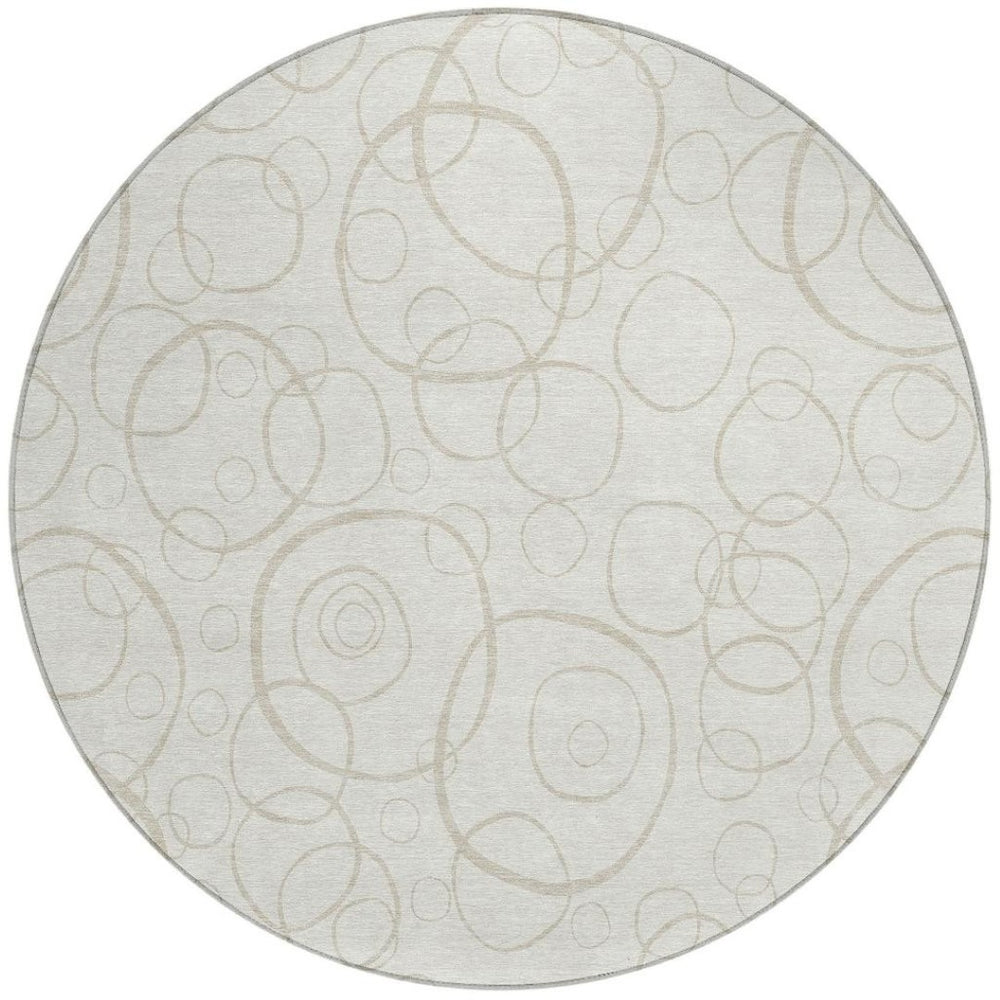 HomeRoots 8' Ivory and Beige Round Geometric Area Rug – Stylish, Washable Indoor/Outdoor Design for Any Space! 690785