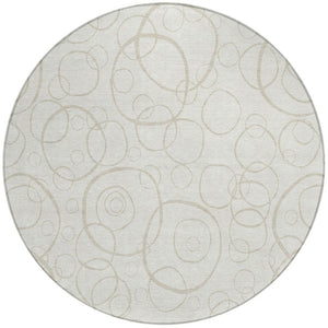 HomeRoots 8' Ivory and Beige Round Geometric Area Rug – Stylish, Washable Indoor/Outdoor Design for Any Space! 690785