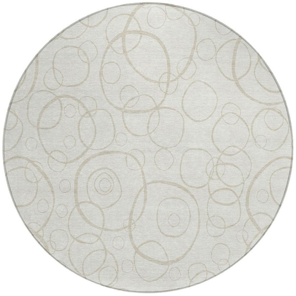 HomeRoots 8' Ivory and Beige Round Geometric Area Rug – Stylish, Washable Indoor/Outdoor Design for Any Space! 690785