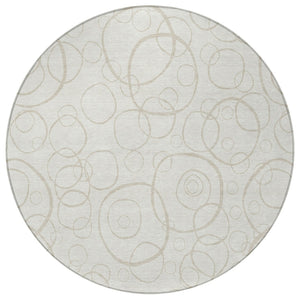 HomeRoots 8' Ivory and Beige Round Geometric Area Rug – Stylish, Washable Indoor/Outdoor Design for Any Space! 690785