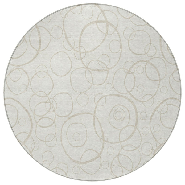 HomeRoots 8' Ivory and Beige Round Geometric Area Rug – Stylish, Washable Indoor/Outdoor Design for Any Space! 690785