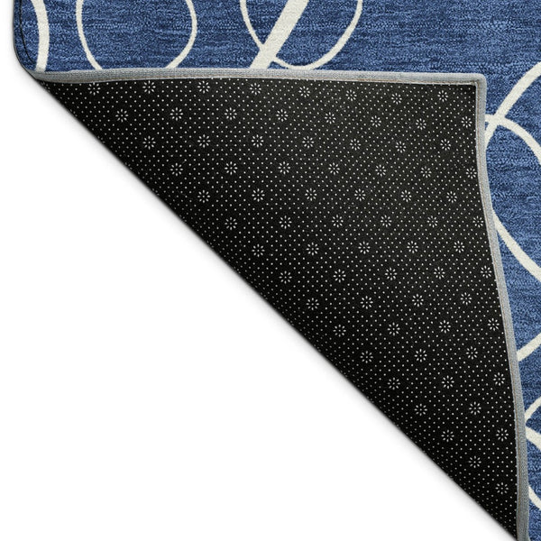 HomeRoots 8' Navy Blue and Ivory Round Geometric Area Rug - Washable, Durable, Stylish for Indoor & Outdoor Use 690791