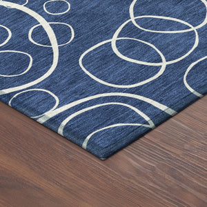 HomeRoots 8' Navy Blue and Ivory Round Geometric Area Rug - Washable, Durable, Stylish for Indoor & Outdoor Use 690791
