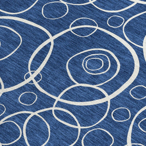 HomeRoots 8' X 10' Navy Blue & Ivory Geometric Indoor-Outdoor Rug – Stylish, Durable & Machine Washable! 690792