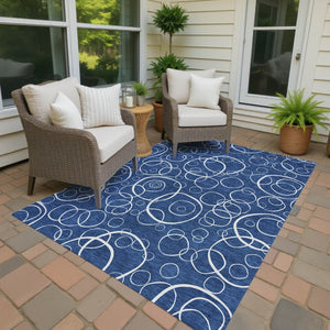 HomeRoots 10' Navy Blue & Ivory Geometric Area Rug – Stylish, Washable, Durable for Indoor & Outdoor Spaces! 690794