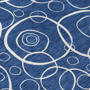 HomeRoots 10' Navy Blue & Ivory Geometric Area Rug – Stylish, Washable, Durable for Indoor & Outdoor Spaces! 690794