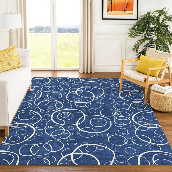 HomeRoots 10' Navy Blue & Ivory Geometric Area Rug – Stylish, Washable, Durable for Indoor & Outdoor Spaces! 690794