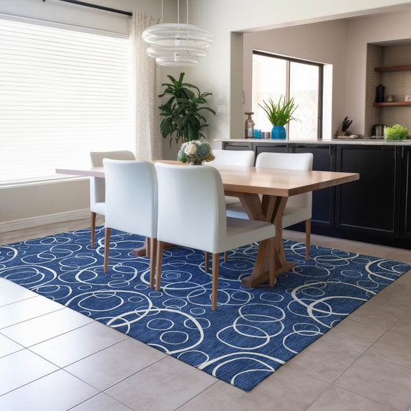 HomeRoots 10' Navy Blue & Ivory Geometric Area Rug – Stylish, Washable, Durable for Indoor & Outdoor Spaces! 690794