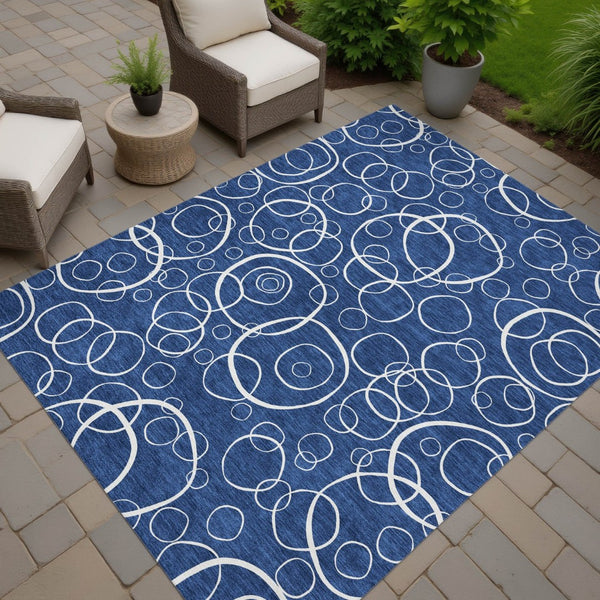 HomeRoots 10' Navy Blue & Ivory Geometric Area Rug – Stylish, Washable, Durable for Indoor & Outdoor Spaces! 690794