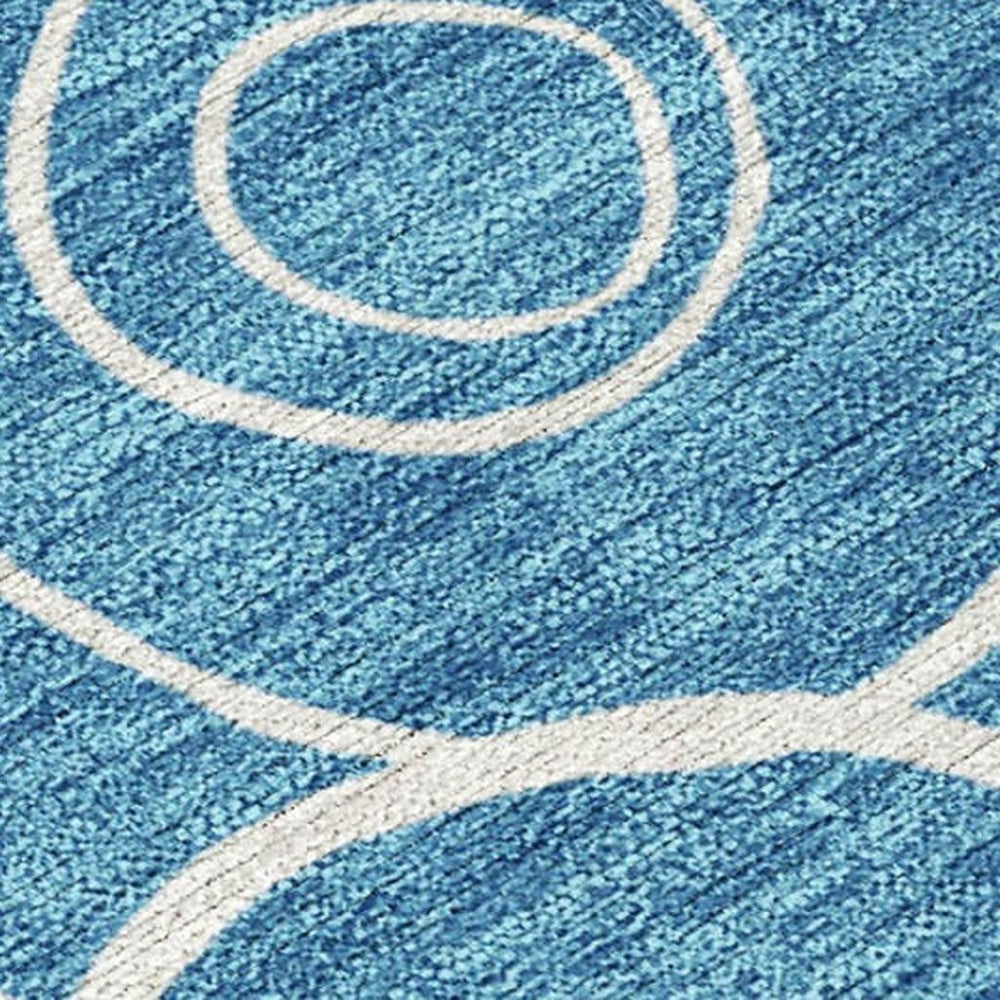 HomeRoots 5' Teal Blue & Ivory Geometric Area Rug – Durable, Washable Indoor/Outdoor Design for High-Traffic Spaces 690796