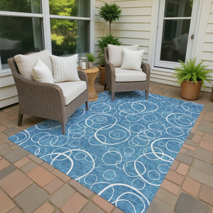 HomeRoots 5' Teal Blue & Ivory Geometric Area Rug – Durable, Washable Indoor/Outdoor Design for High-Traffic Spaces 690796