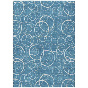HomeRoots 5' Teal Blue & Ivory Geometric Area Rug – Durable, Washable Indoor/Outdoor Design for High-Traffic Spaces 690796