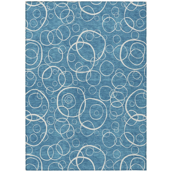 HomeRoots 5' Teal Blue & Ivory Geometric Area Rug – Durable, Washable Indoor/Outdoor Design for High-Traffic Spaces 690796