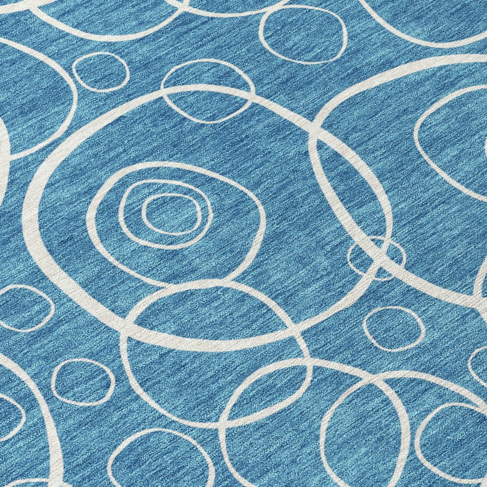 HomeRoots 5' Teal Blue & Ivory Geometric Area Rug – Durable, Washable Indoor/Outdoor Design for High-Traffic Spaces 690796