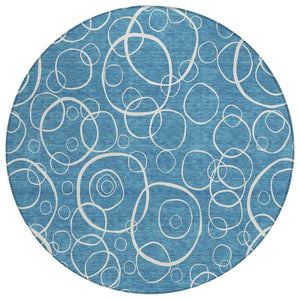 HomeRoots 8' Teal Blue Geometric Round Area Rug - Washable, Durable & Stylish for Indoor/Outdoor Spaces 690797