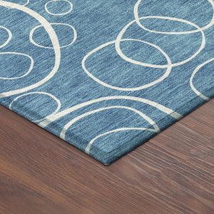 HomeRoots 8' Teal Blue Geometric Round Area Rug - Washable, Durable & Stylish for Indoor/Outdoor Spaces 690797