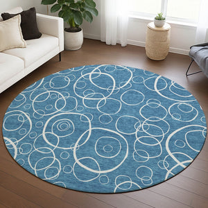 HomeRoots 8' Teal Blue Geometric Round Area Rug - Washable, Durable & Stylish for Indoor/Outdoor Spaces 690797