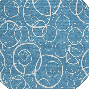 HomeRoots 8' Teal Blue Geometric Round Area Rug - Washable, Durable & Stylish for Indoor/Outdoor Spaces 690797