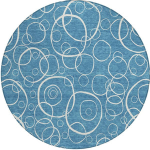 HomeRoots 8' Teal Blue Geometric Round Area Rug - Washable, Durable & Stylish for Indoor/Outdoor Spaces 690797