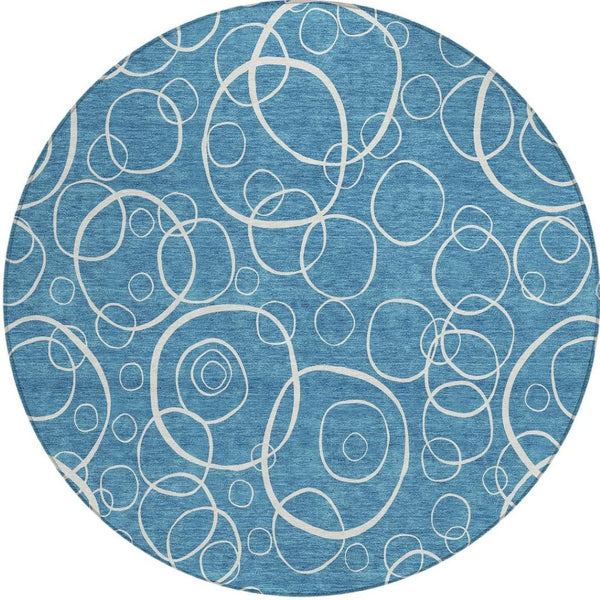 HomeRoots 8' Teal Blue Geometric Round Area Rug - Washable, Durable & Stylish for Indoor/Outdoor Spaces 690797