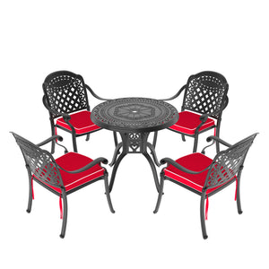 English Elm 5-Piece Cast Aluminum Patio Furniture Set With Red Cushions - Stylish, Durable, And Easy To Clean W1710S00058