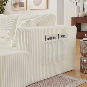 English Elm 132" U-shaped Modular Corduroy Sectional with Deep Foam Cushions for Living Room Beige W5802S00002