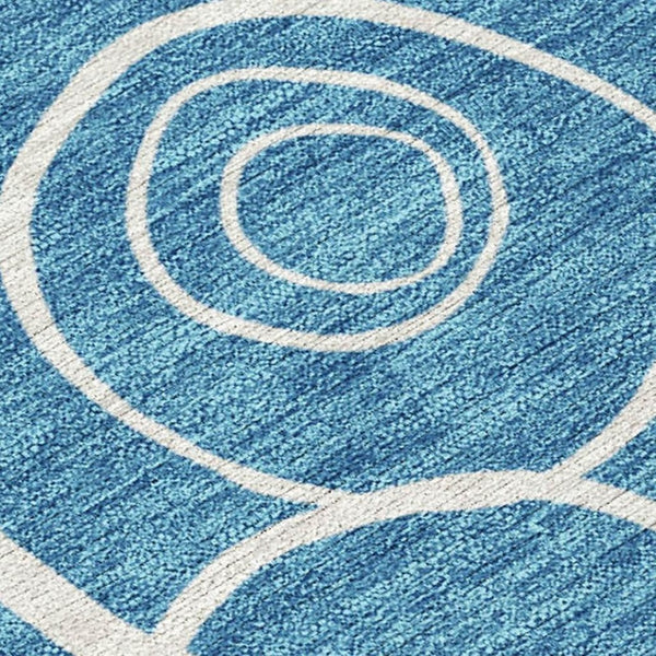 HomeRoots 10' Teal Blue & Ivory Geometric Area Rug - Washable, Durable, Perfect for Indoor & Outdoor Spaces! 690800