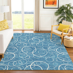 HomeRoots 10' Teal Blue & Ivory Geometric Area Rug - Washable, Durable, Perfect for Indoor & Outdoor Spaces! 690800