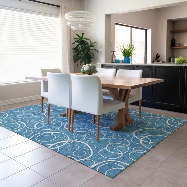 HomeRoots 10' Teal Blue & Ivory Geometric Area Rug - Washable, Durable, Perfect for Indoor & Outdoor Spaces! 690800