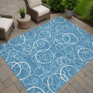 HomeRoots 10' Teal Blue & Ivory Geometric Area Rug - Washable, Durable, Perfect for Indoor & Outdoor Spaces! 690800