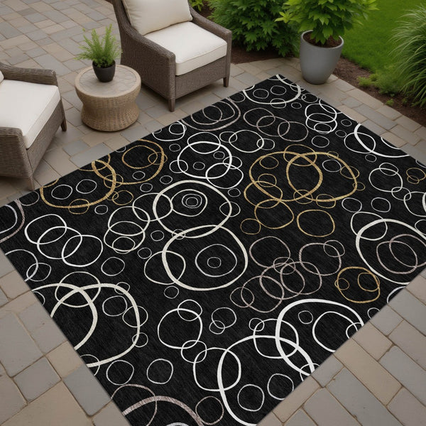 HomeRoots 5' X 8' Washable Black and Ivory Geometric Area Rug for Indoor Outdoor Use - Durable & Stylish Design 690802