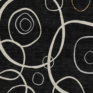HomeRoots 8' Modern Geometric Washable Round Rug - Stylish Black, Ivory & Brown Design for Indoor/Outdoor Use 690803