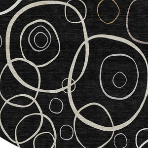 HomeRoots 8' Modern Geometric Washable Round Rug - Stylish Black, Ivory & Brown Design for Indoor/Outdoor Use 690803