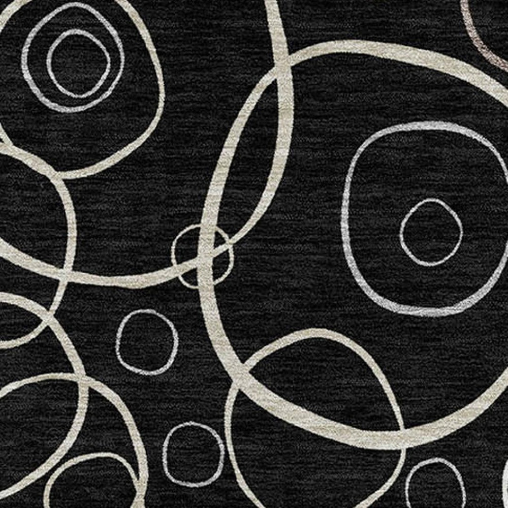 HomeRoots 8' X 10' Geometric Washable Area Rug in Black, Ivory & Brown – Durable, Stylish, Indoor/Outdoor Use! 690804