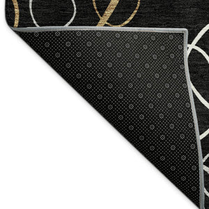 HomeRoots 8' X 10' Geometric Washable Area Rug in Black, Ivory & Brown – Durable, Stylish, Indoor/Outdoor Use! 690804