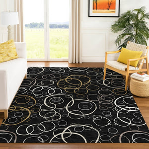 HomeRoots 8' X 10' Geometric Washable Area Rug in Black, Ivory & Brown – Durable, Stylish, Indoor/Outdoor Use! 690804