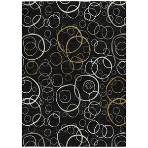 HomeRoots 9' x 12' Modern Geometric Black Ivory Brown Area Rug – Stylish, Durable, Washable for Indoor/Outdoor Use 690805