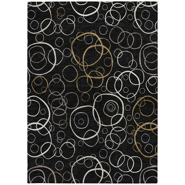 HomeRoots 9' x 12' Modern Geometric Black Ivory Brown Area Rug – Stylish, Durable, Washable for Indoor/Outdoor Use 690805